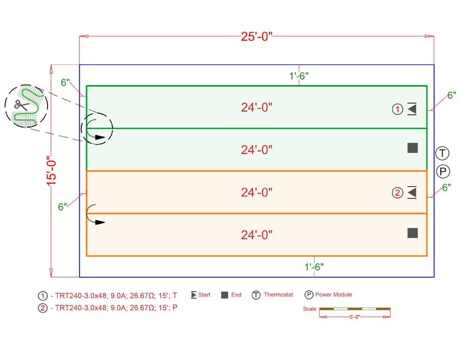 Floor heating installation plan for family room.